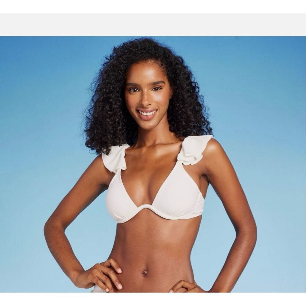 🌸 Target Brand White Flutter Sleeve Bikini Top and Lavender Bottom Medium